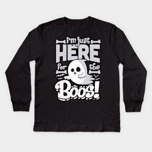 Funny Halloween Im Just Here For The Boos Drinking Ghost Kids Long Sleeve T-Shirt